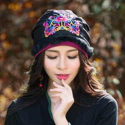 Women Ethnic Style Skullcap Thin Cotton Breathable Beanie Hat Embroidery Printting Turban Cap