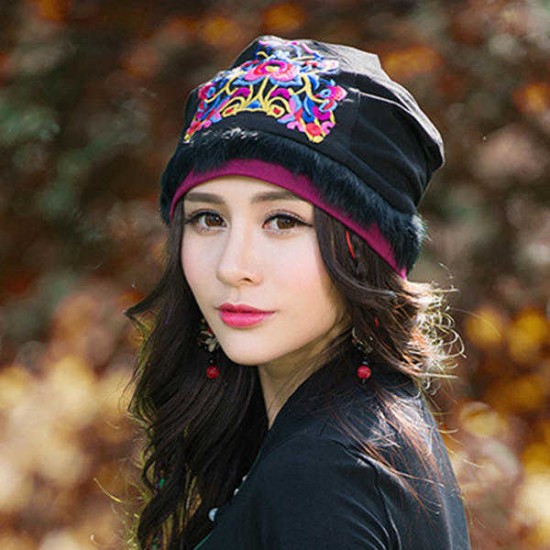 Women Ethnic Style Skullcap Thin Cotton Breathable Beanie Hat Embroidery Printting Turban Cap