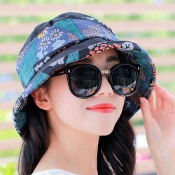 Women Ethnic Style Sunscreen Wide Brimmed Bucket Hat Sun Protection Fisherman Cap