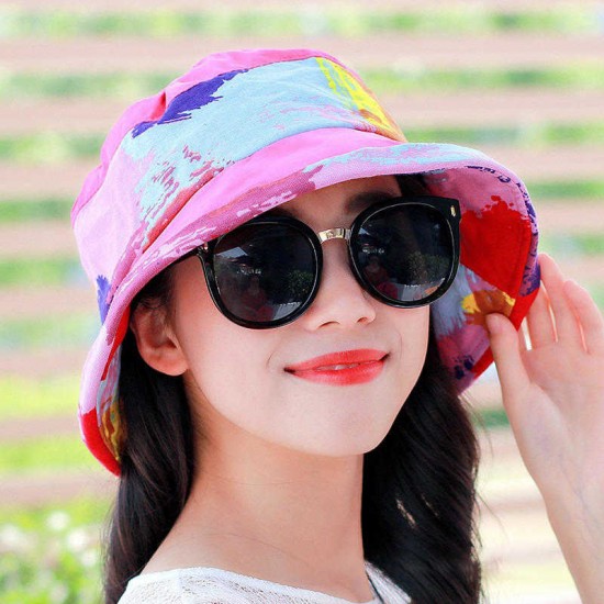 Women Ethnic Style Sunscreen Wide Brimmed Bucket Hat Sun Protection Fisherman Cap