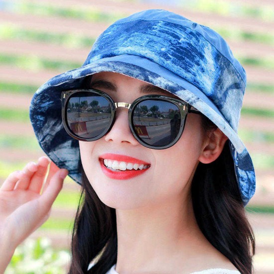 Women Ethnic Style Sunscreen Wide Brimmed Bucket Hat Sun Protection Fisherman Cap