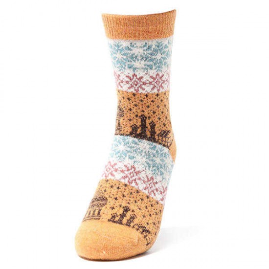 Women Ethnic Style Winter Wool Blend Warm Middle Tube Socks Casual Thick Snowflakes Cute Socks