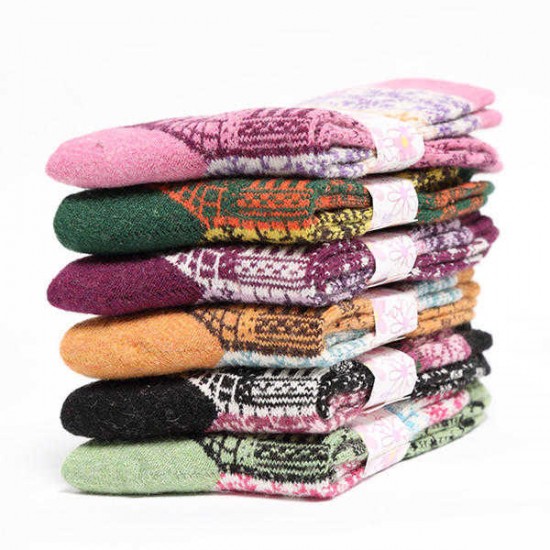 Women Ethnic Style Winter Wool Blend Warm Middle Tube Socks Casual Thick Snowflakes Cute Socks