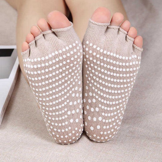 Women Exposed Five Toes Yoga Socks Non Slip Invisible Half Palm Sock Cotton