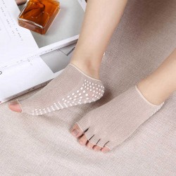 Women Exposed Five Toes Yoga Socks Non Slip Invisible Half Palm Sock Cotton