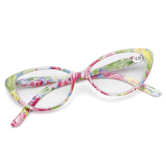 Women Fashion Cat Eye Frame Presbyopic Glasses Floral Ultra-Light Reading Glasses