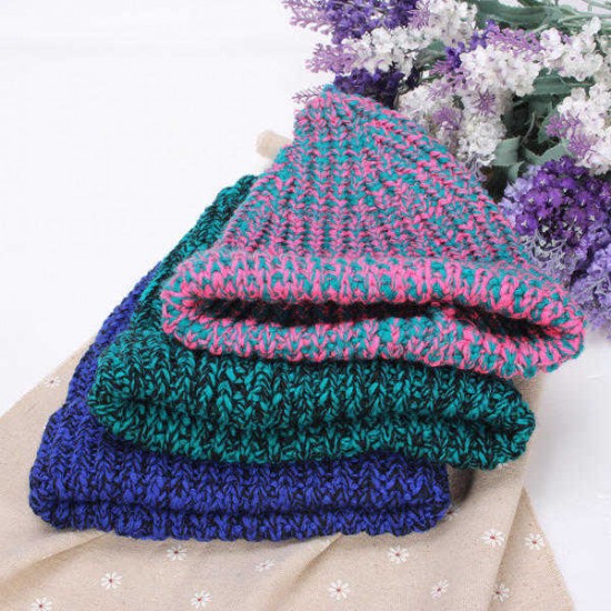 Women Fashion Contrast Color Warm Knit Hat Wool Cap