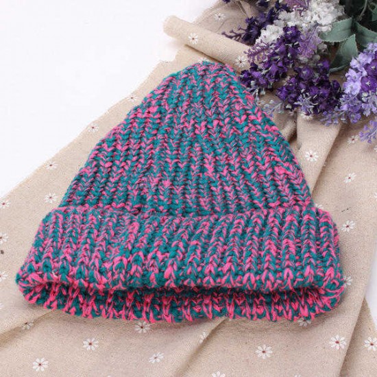 Women Fashion Contrast Color Warm Knit Hat Wool Cap