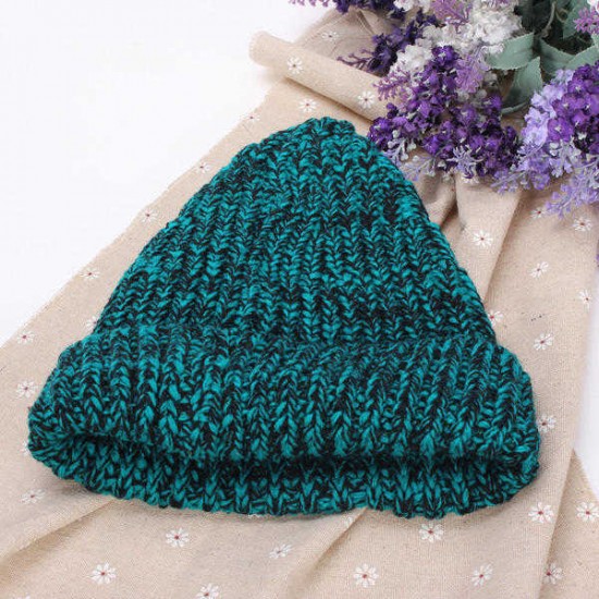 Women Fashion Contrast Color Warm Knit Hat Wool Cap