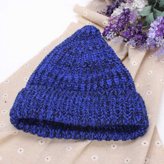 Women Fashion Contrast Color Warm Knit Hat Wool Cap