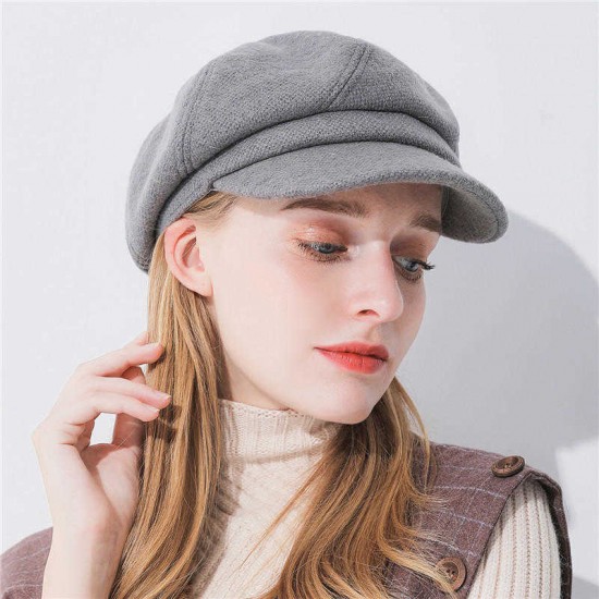 Women Fashion Cotton Plus Velvet Octagon Beret Hat Outdoor Thicken Gatsby Newsboy Caps