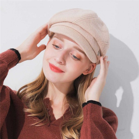 Women Fashion Cotton Plus Velvet Octagon Beret Hat Outdoor Thicken Gatsby Newsboy Caps