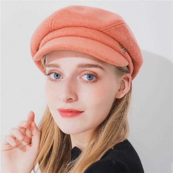 Women Fashion Cotton Plus Velvet Octagon Beret Hat Outdoor Thicken Gatsby Newsboy Caps