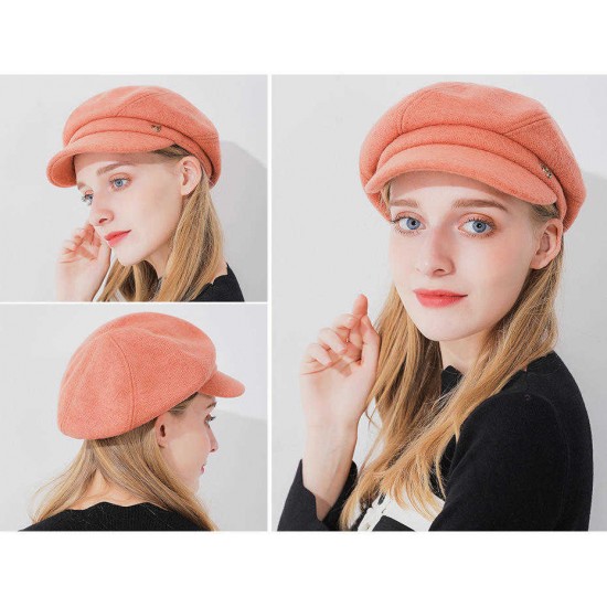 Women Fashion Cotton Plus Velvet Octagon Beret Hat Outdoor Thicken Gatsby Newsboy Caps