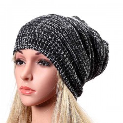 Women Fashion Knitted Woolen Stripe Beanie Hat Casual Foldable Warm Head Cap