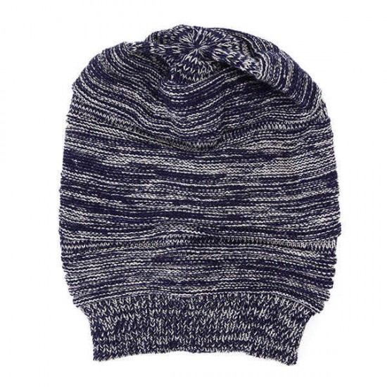 Women Fashion Knitted Woolen Stripe Beanie Hat Casual Foldable Warm Head Cap