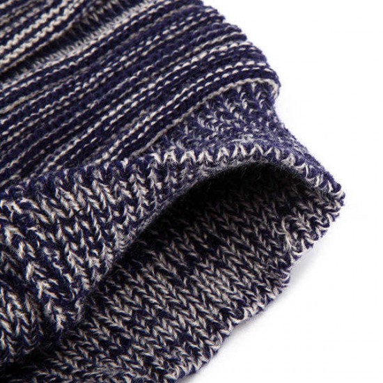 Women Fashion Knitted Woolen Stripe Beanie Hat Casual Foldable Warm Head Cap