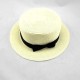 Women Fashion Large Brimmed Flat Top Black Bowknot Hat Straw Hat