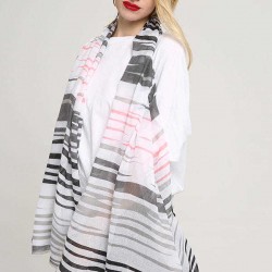 Women Fashion Lightweight Stripe Print Scarf Special Summer Cotton Breathable Shawl for Vacation