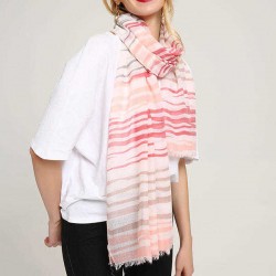 Women Fashion Lightweight Stripe Print Scarf Special Summer Cotton Breathable Shawl for Vacation