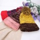 Women Fashion Mix Two Color Knit Hat Fluff Ball Wool Cap