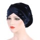 Women Fashion Muslim Pearl Velvet Crossed Chemical Turban Hat Winter Earmuffs Beanie Cap