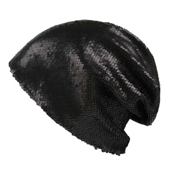 Women Fashion Sequin Muslim Chemical Skull Cap Outdoor Double Layers Earmuffs Beanie