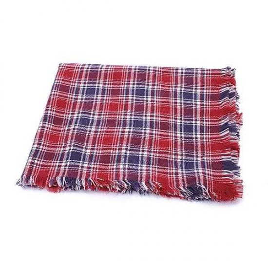 Women Fashion Small Grid Plaid Tassel Knitted Shawl Scarf