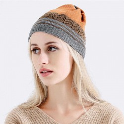 Women Fashion Stripes Knit Hat Scarf Dual-use Warm Knit Beanie