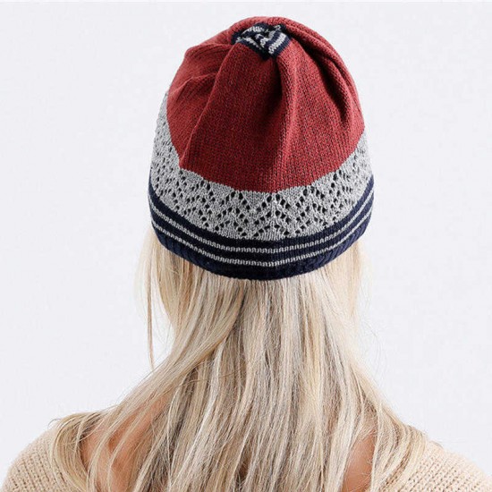 Women Fashion Stripes Knit Hat Scarf Dual-use Warm Knit Beanie