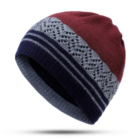 Women Fashion Stripes Knit Hat Scarf Dual-use Warm Knit Beanie