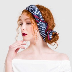 Women Fashion Thin Satin Embroidered Silk Scarf Comfortable Stripe Causal Headpiece