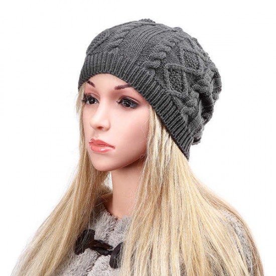 Women Fashion Warm Soft Double Helix Wool Cap Knit Autumn Winter Hat