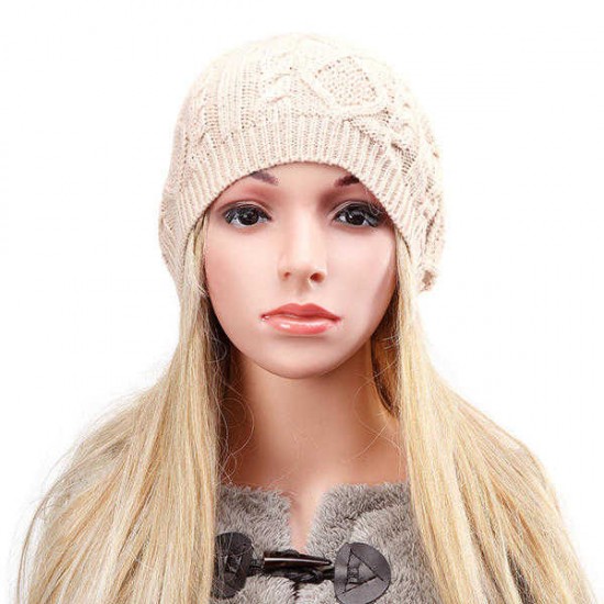 Women Fashion Warm Soft Double Helix Wool Cap Knit Autumn Winter Hat