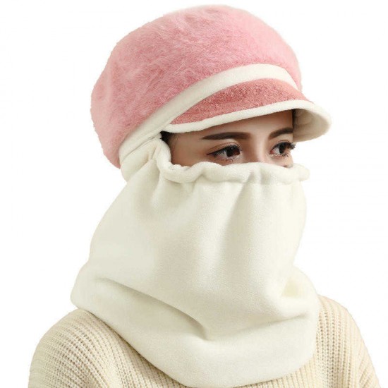 Women Faux Rabbit Fur Windproof Face Masks Outdoors Detachable Hoods Cycling Baseball Cap