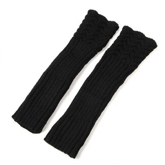 Women Female Crochet Knitting Fingerless Long Arm Warmer Gloves