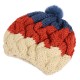 Women Female Knitted Flat Rabbit Fur Ball Beanie Hat Adjustable Elastic Beret Cap