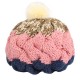 Women Female Knitted Flat Rabbit Fur Ball Beanie Hat Adjustable Elastic Beret Cap