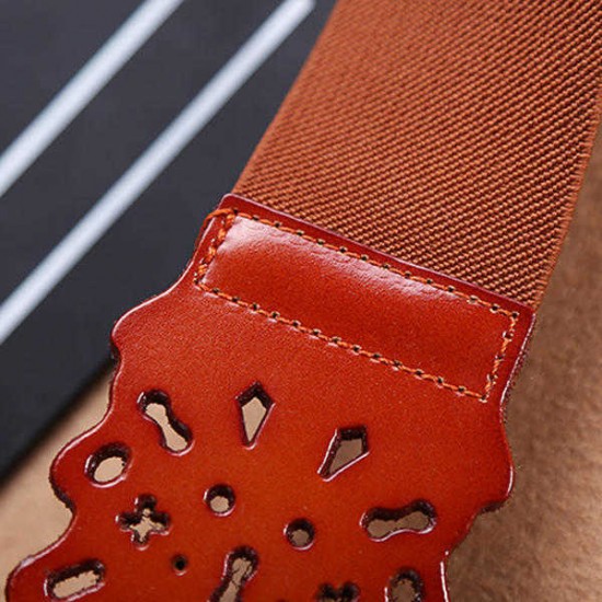 Women First Layer Leather Hollow Belts Elastic Stretchable Metal Button Waistband