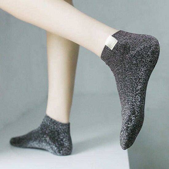 Women Flash Sequins Cotton Socks Summer Breathable Fashion Solid Color Short Ankle Socks