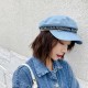 Women Flat Cap Blue Denim Fashion Navy Cap Octagonal Cap Flat Hat