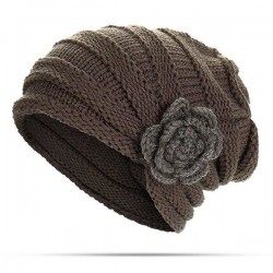 Women Flexible Flower Slouch Knit Hat Winter Warm Earmuffs Beanie Cap Good Elastic