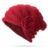 Women Flexible Flower Slouch Knit Hat Winter Warm Earmuffs Beanie Cap Good Elastic