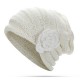 Women Flexible Flower Slouch Knit Hat Winter Warm Earmuffs Beanie Cap Good Elastic