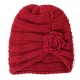 Women Flexible Flower Slouch Knit Hat Winter Warm Earmuffs Beanie Cap Good Elastic