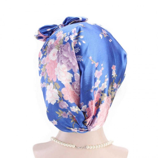 Women Floral Bow Turban Hat Outdoor Silk Ribbon Chemo Beanie Cap Earmuffs