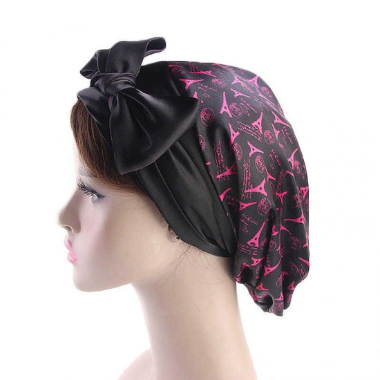 Women Floral Bow Turban Hat Outdoor Silk Ribbon Chemo Beanie Cap Earmuffs