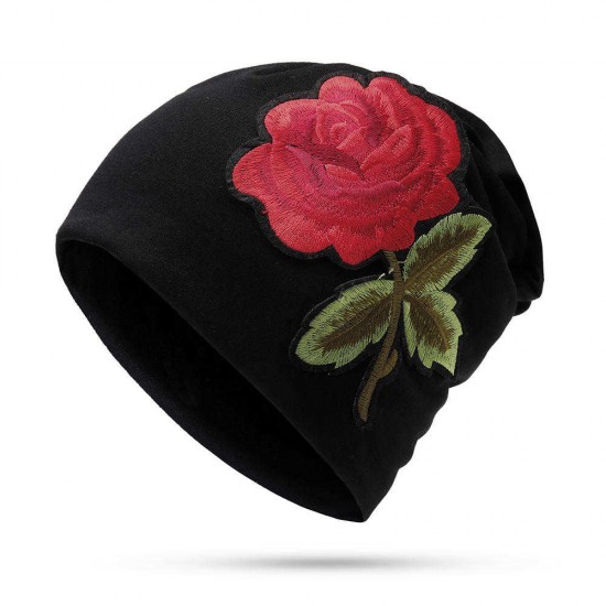 Women Floral Ethnic Embroidery Beanie Hat Outdoor Vintage Slouch Cotton Skullcap Chemo Caps