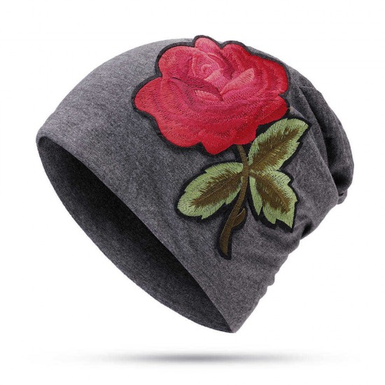 Women Floral Ethnic Embroidery Beanie Hat Outdoor Vintage Slouch Cotton Skullcap Chemo Caps