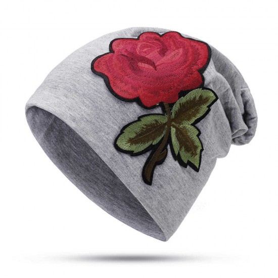 Women Floral Ethnic Embroidery Beanie Hat Outdoor Vintage Slouch Cotton Skullcap Chemo Caps